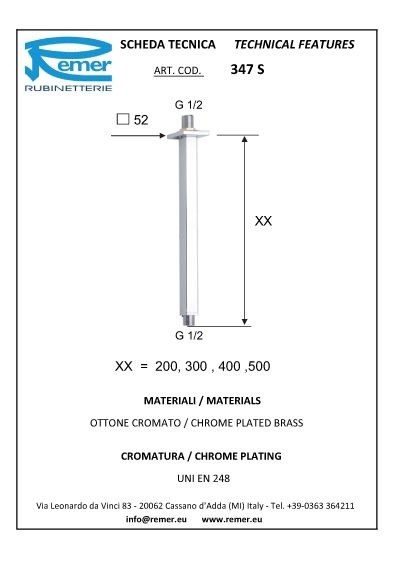 Remer Кронштейн для верхнего душа 200 мм 347S20NO, цвет: черный