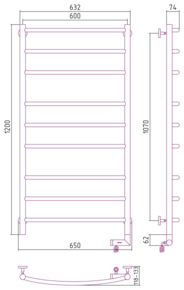 Электрический полотенцесушитель Галант 2.0 1200х600 МЭМ правый (матовый белый) Сунержа арт. 30-5201-1260