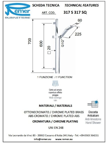 Remer Душевой гарнитур SQ 317S317SQ, цвет: хром