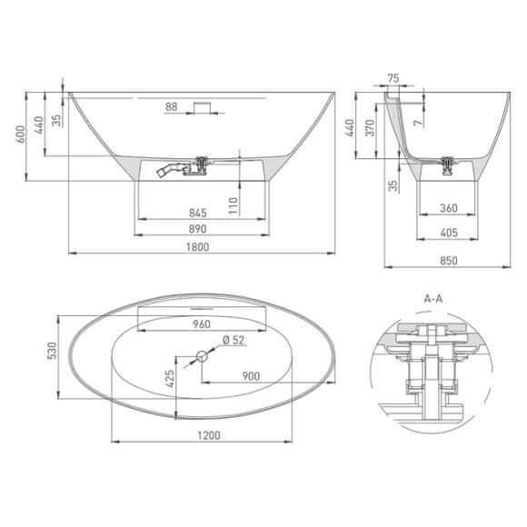 Salini Ванна 178x85 DIVA, арт. 102221MRH