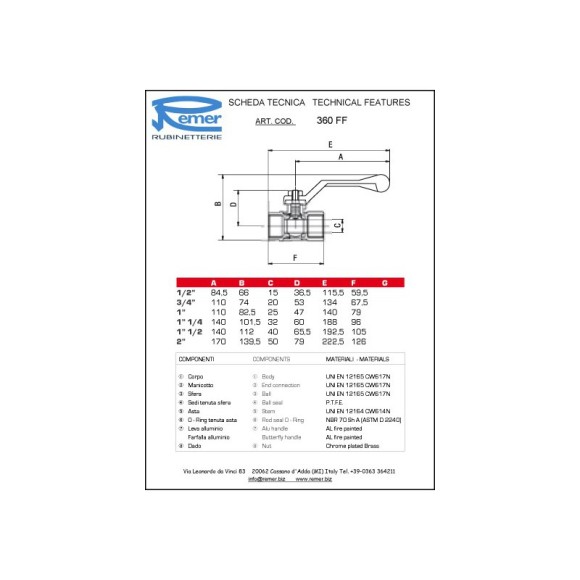 Remer Кран шаровой 1/2" RR360F, цвет: никель