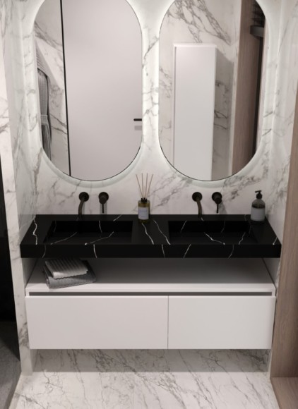 Boheme столешница моноблок nero marquina (1410x452x80), Flat арт. 859-140-NM
