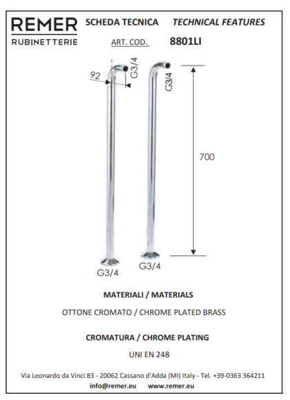 Remer Колонны для напольного смесителя 8801LIVO, цвет: бронза