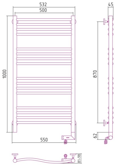 Электрический полотенцесушитель Флюид 2.0 1000х500 МЭМ правый (матовый белый) Сунержа арт. 30-5221-1050