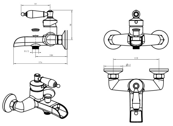 Boheme Смеситель для ванны бронза Vogue арт. 203 Boheme Смеситель для ванны бронза Vogue арт. 203