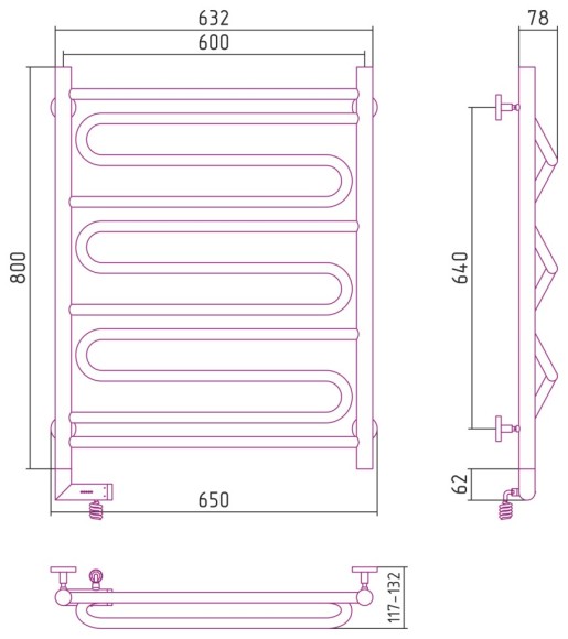 Электрический полотенцесушитель Элегия 2.0 800х600 МЭМ левый (матовый чёрный) Сунержа арт. 31-5218-8060 Электрический полотенцесушитель Элегия 2.0 800х600 МЭМ левый (матовый чёрный) Сунержа арт. 31-5218-8060