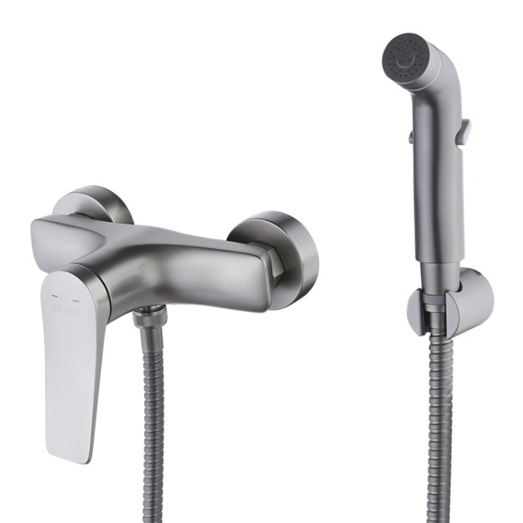 Смеситель настенный с гигиеническим душем, Lemark Bronx, графит арт. LM3718GM