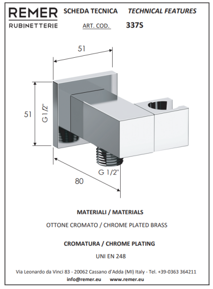 Remer Подключение для душевого шланга | с держателем лейки 337SNP, цвет: никель Remer Подключение для душевого шланга | с держателем лейки 337SNP, цвет: никель
