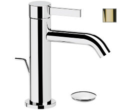 Remer Смеситель для раковины однорычажный Metrica MC10DO с автоматическим донным клапаном, золото глянцевый Remer Смеситель для раковины однорычажный Metrica MC10DO с автоматическим донным клапаном, золото глянцевый