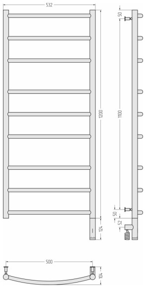 Электрический полотенцесушитель Галант 3.0 1200х500 МЭМ правый (матовый чёрный) Сунержа арт. 31-5801-1250