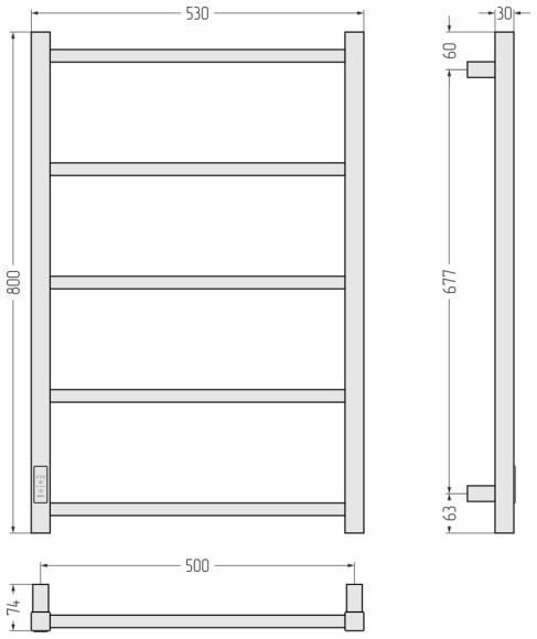 Электрический полотенцесушитель Формат 26 800х500 левый (чёрный) Стилье арт. 17527-8050 Электрический полотенцесушитель Формат 26 800х500 левый (чёрный) Стилье арт. 17527-8050