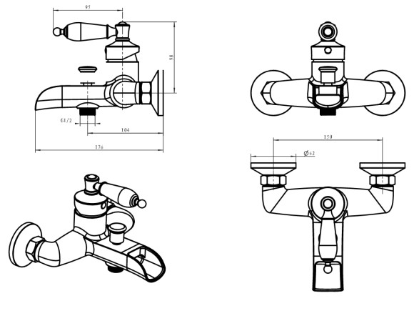 Boheme Смеситель для ванны золото Vogue арт. 213 Boheme Смеситель для ванны золото Vogue арт. 213