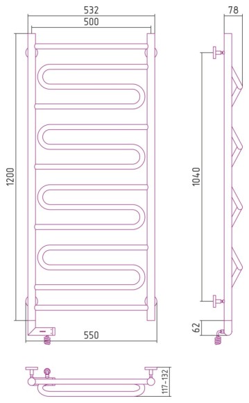 Электрический полотенцесушитель Элегия 2.0 1200х500 МЭМ левый (без покрытия) Сунержа арт. 00-5218-1250