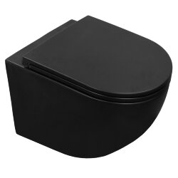 Azario Подвесной унитаз 370х490х360 безободковый, система антивсплеск (торнадо), с быстросъемным сиденьем микролифт, черный матовый, Grado - AZ-0046-UQ1-MB