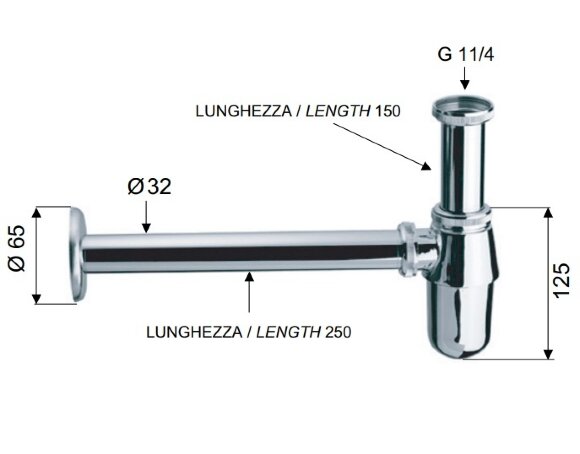 Remer Литой сифон для раковины и биде 970Z114, цвет: хром