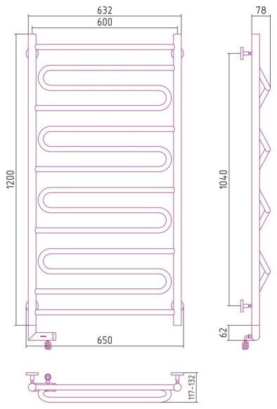 Электрический полотенцесушитель Элегия 2.0 1200х600 МЭМ левый (без покрытия) Сунержа арт. 00-5218-1260 Электрический полотенцесушитель Элегия 2.0 1200х600 МЭМ левый (без покрытия) Сунержа арт. 00-5218-1260