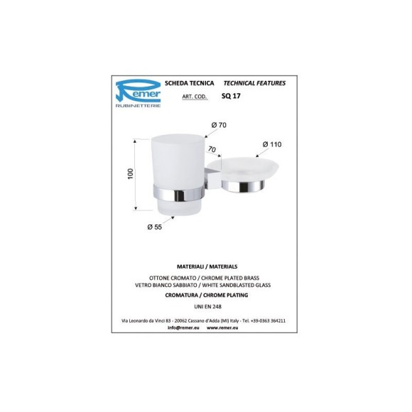 Remer Держатель подвесной с мыльницей и стаканом для щёток SQ SQ17CR, цвет: хром