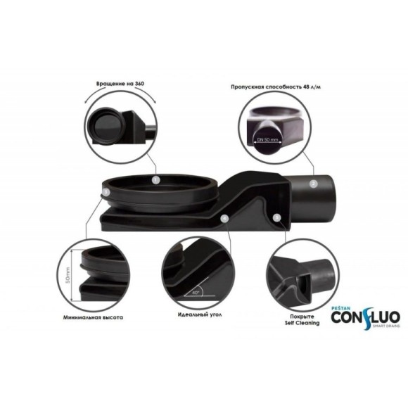 Душевой трап Confluo Board UNI 1200 Frameless Line Black Glass 550, BETTOSERB арт. 40007822BG