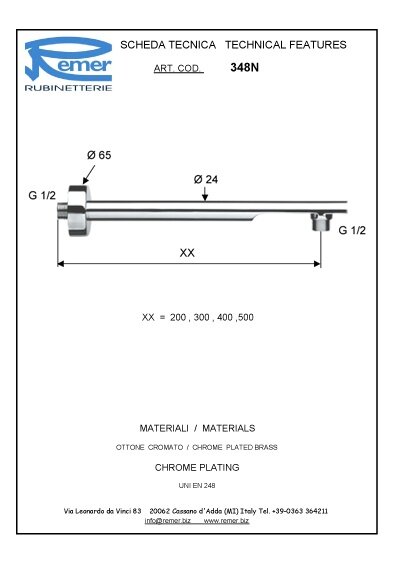 Remer Кронштейн для верхнего душа 300 мм 348N30BG, цвет: золото Remer Кронштейн для верхнего душа 300 мм 348N30BG, цвет: золото