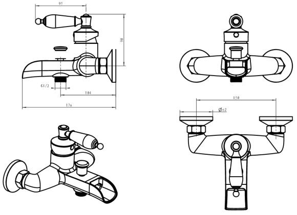 Boheme Смеситель для ванны хром Vogue арт. 223 Boheme Смеситель для ванны хром Vogue арт. 223