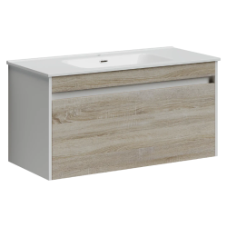 Sancos Тумба подвесная Smart 990х450х500, c двумя ящиками оснащенными доводчиками, дуб бардолино/белый, арт. SM100E