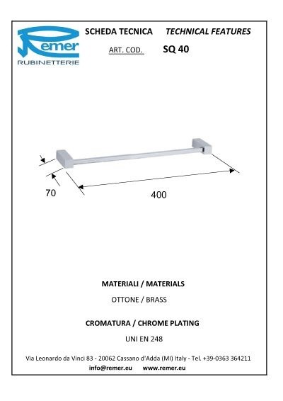 Remer Держатель для полотенца 400 мм SQ SQ40CR, цвет: хром