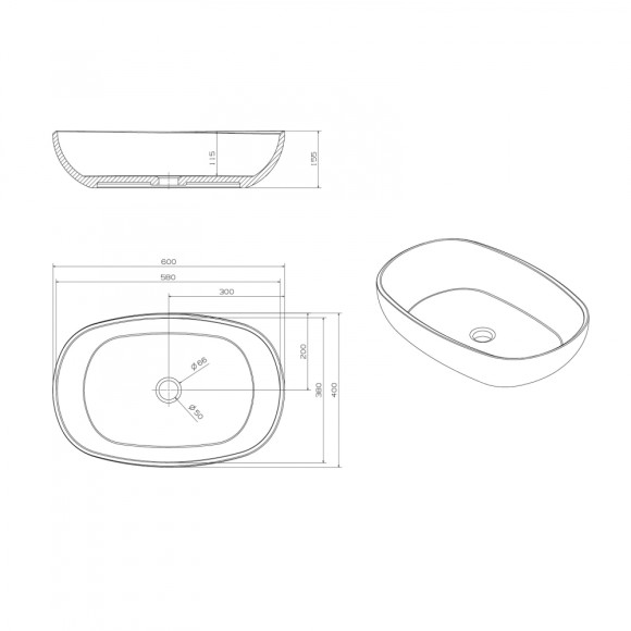 Abber Раковина накладная прозрачная 600x400мм Kristall, коричневый арт. AT2805Opal Abber Раковина накладная прозрачная 600x400мм Kristall, коричневый арт. AT2805Opal
