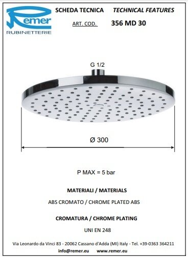 Remer Верхний душ d300 мм 356MD30X цвет: хром