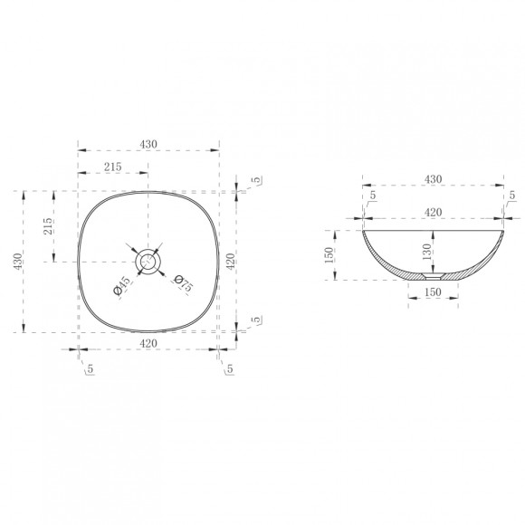 Abber Раковина накладная прозрачная 430x430мм Kristall, черный арт. AT2806Onyx