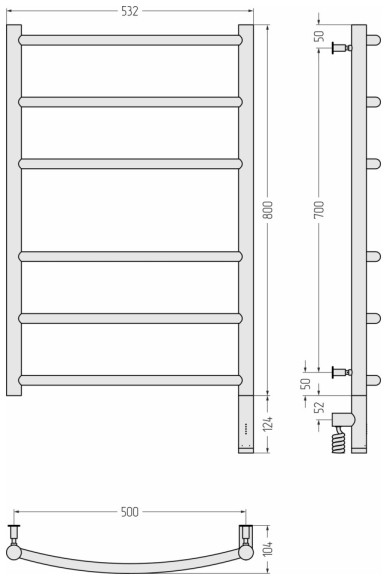 Электрический полотенцесушитель Галант 3.0 800х500 МЭМ правый (матовый белый) Сунержа арт. 30-5801-8050