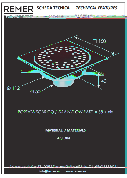 Remer Сливное отверстие в полу 913SF15, цвет: нержавеющая сталь