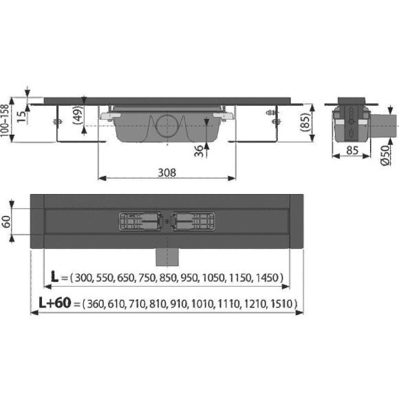 Alcaplast Душевой лоток без решетки, черный арт. APZ1BLACK-950