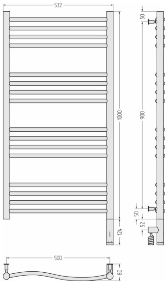 Электрический полотенцесушитель Флюид 3.0 1000х500 МЭМ правый (матовый чёрный) Сунержа арт. 31-5821-1050
