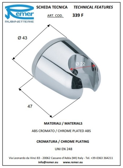 Remer Держатель для ручного душа 339F, цвет: хром