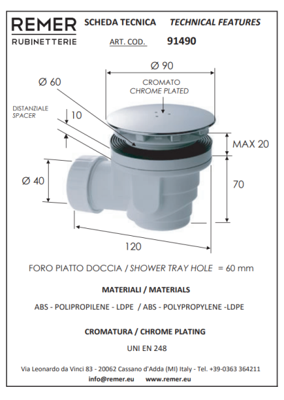 Remer Сливное отверстие в полу 91490, цвет: хром Remer Сливное отверстие в полу 91490, цвет: хром