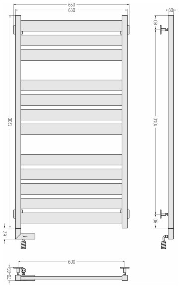 Электрический полотенцесушитель Центурион 2.0 1200x600 МЭМ левый (матовый чёрный) Сунержа арт. 31-5602-1260