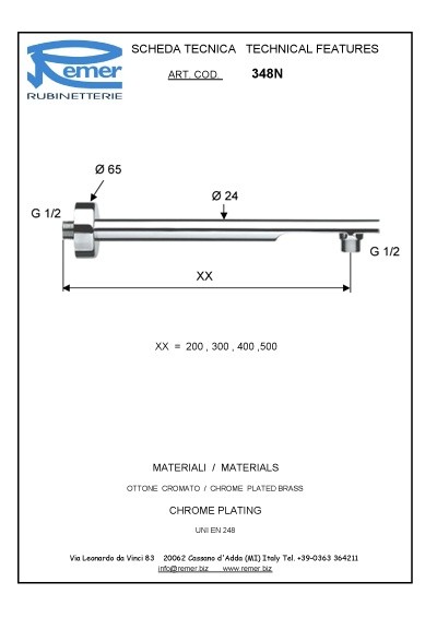 Remer Кронштейн для верхнего душа 400 мм 348N40BO, цвет: белый