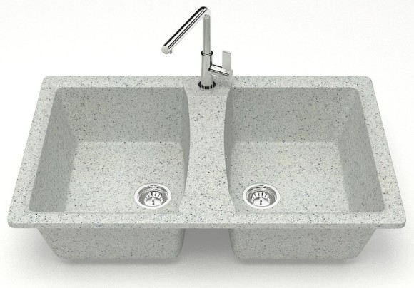 Azario Кухонная мойка Elmas 780х500х190 двойная, искусственный мрамор, светло серая Elmas арт. CS00078335