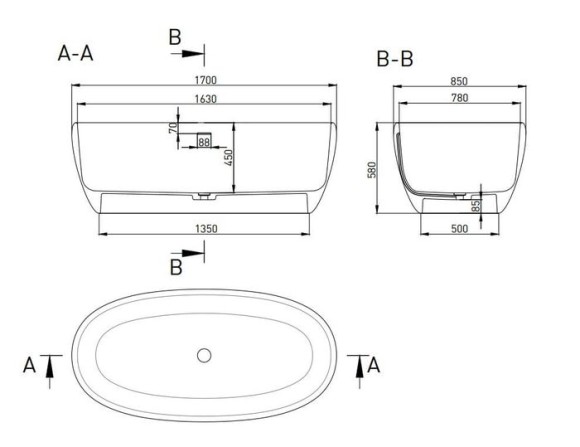 Salini Ванна 170x85 LUCE, арт. 100121MRH