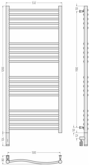 Электрический полотенцесушитель Флюид 3.0 1200х500 МЭМ левый (без покрытия) Сунержа арт. 00-5820-1250