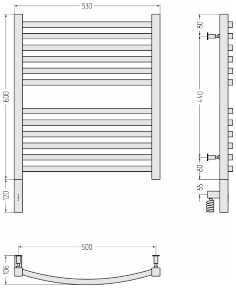 Электрический полотенцесушитель Аркус 3.0 600х500 МЭМ левый (матовый чёрный) Сунержа арт. 31-5704-6050