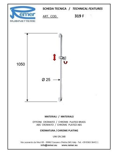 Remer Душевая штанга 1000 мм 319F, цвет: хром