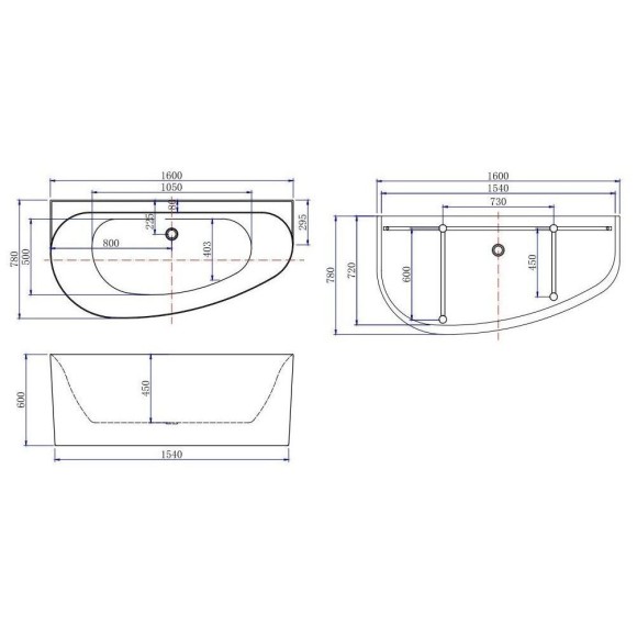 Allen Brau Акриловая ванна 160x78, асимметричная, Priority, 2.31005.21A/AM цвет: белый матовый/антрацит