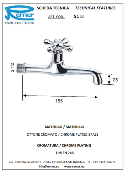 Remer Кран водоразборный Liberty 51LICE, цвет: хром Remer Кран водоразборный Liberty 51LICE, цвет: хром