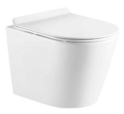 Azario Подвесной унитаз 535x365x310 безободковый, в комплекте с сиденьем микролифт, белый, FONTI - AZ-402W