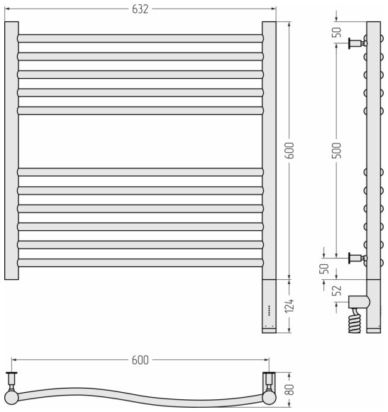 Электрический полотенцесушитель Флюид 3.0 600х600 МЭМ правый (матовый белый) Сунержа арт. 30-5821-6060