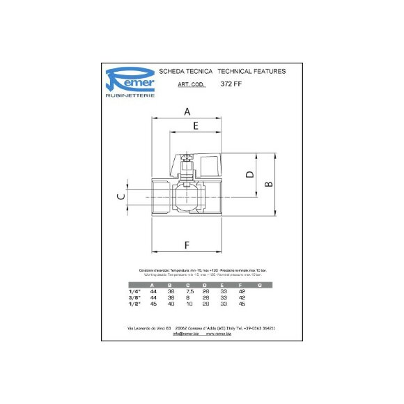 Remer Кран шаровой mini 1/2" 372FF12, цвет: хром