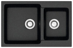Azario Кухонная мойка Grand 765х500х190 двойная, искусственный мрамор, черная Grand арт. CS00079903