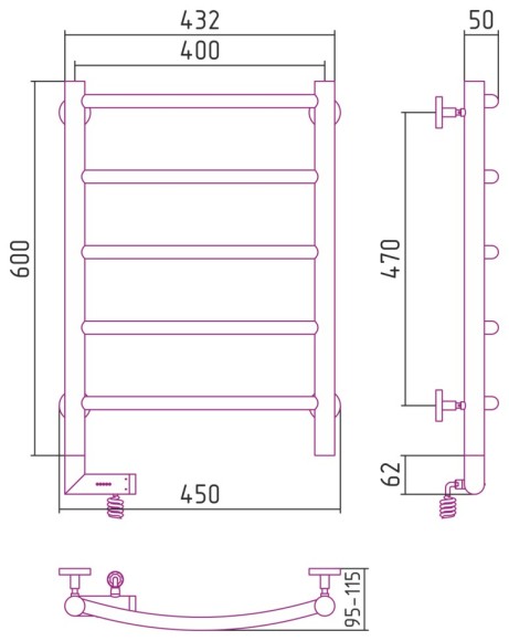 Электрический полотенцесушитель Галант 2.0 600х400 МЭМ левый (без покрытия) Сунержа арт. 00-5200-6040
