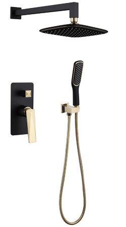Boheme Смеситель встроенный + верхний душ + ручной душ черный+золото Venturo арт. 384-B Boheme Смеситель встроенный + верхний душ + ручной душ черный+золото Venturo арт. 384-B
